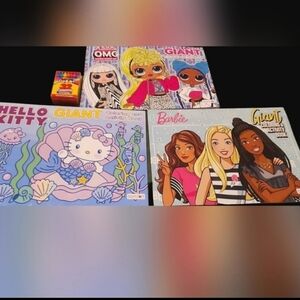 Girls 3 Pack GIANT Coloring Books + Crayons Bundle (New!)